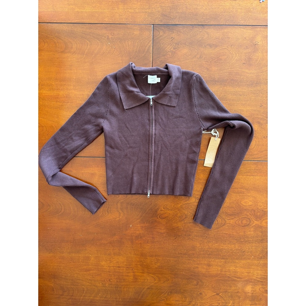 Dreamers by Debut Brown Ribbed Zip Up Cardigan Sweater XL NWT